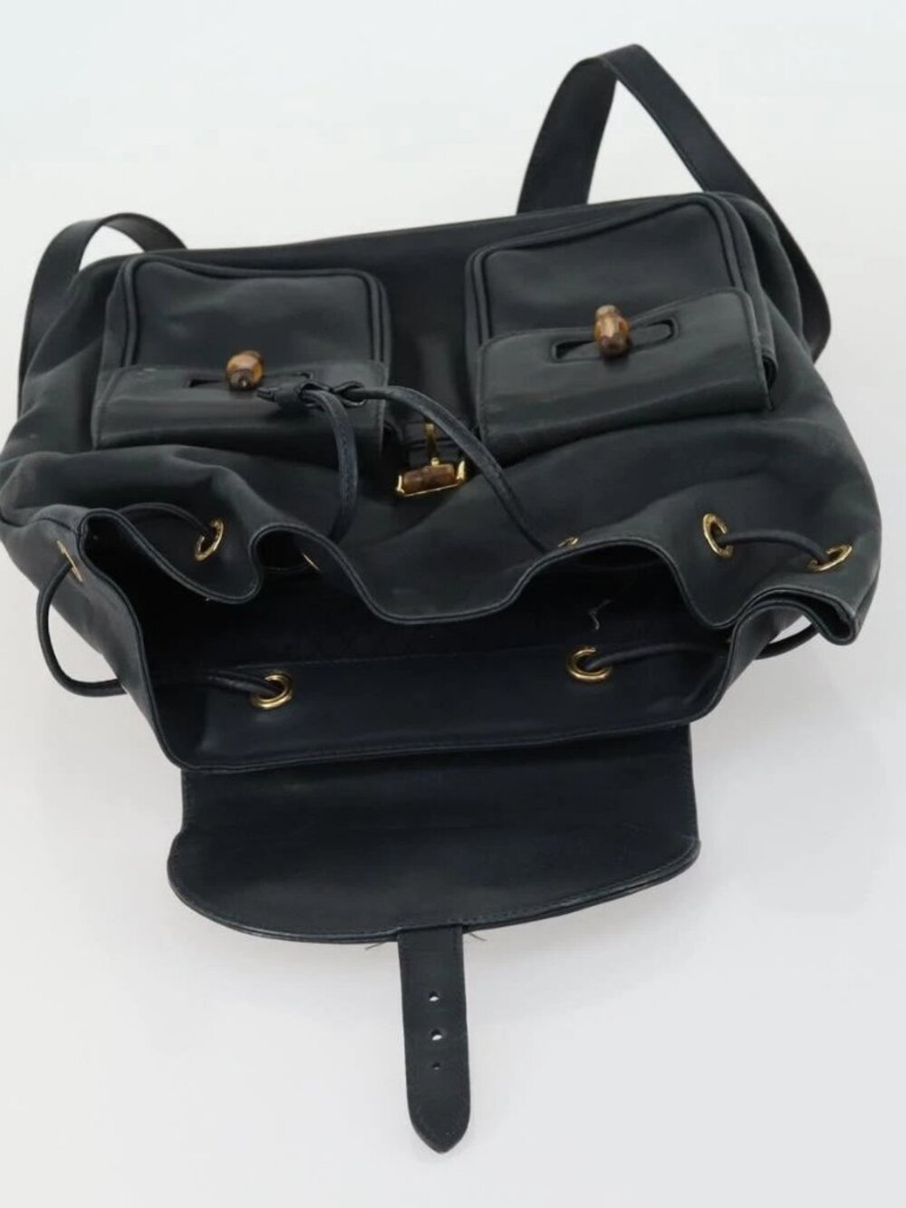 GUCCI Bamboo Backpack Leather Black Gold 003 2058 0016 Auth 156418 - Picture 9 of 16